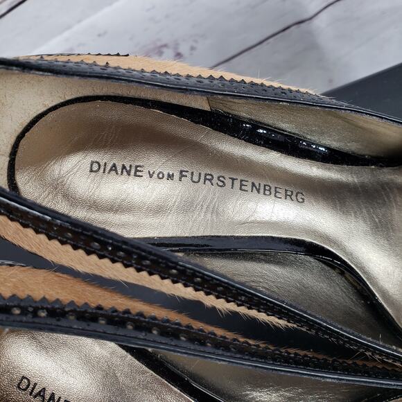 Diane Von Furstenberg Fur & Leather Peep Toe Block Heels Size 6.5M - Picture 6 of 12